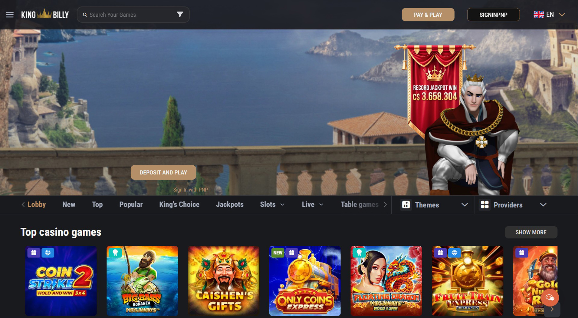 6. King Billy Casino- Rýchle online výplaty kasína