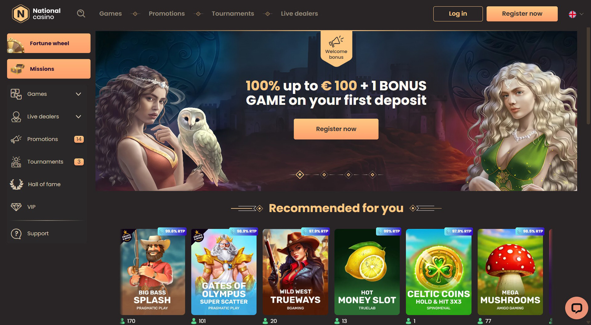 7. Národné kasíno- Vyvážená ponuka online kasína